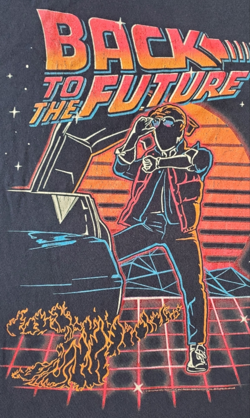 "Back to the Future" Neon Graphic Tee Retro Print GUC - Sz S